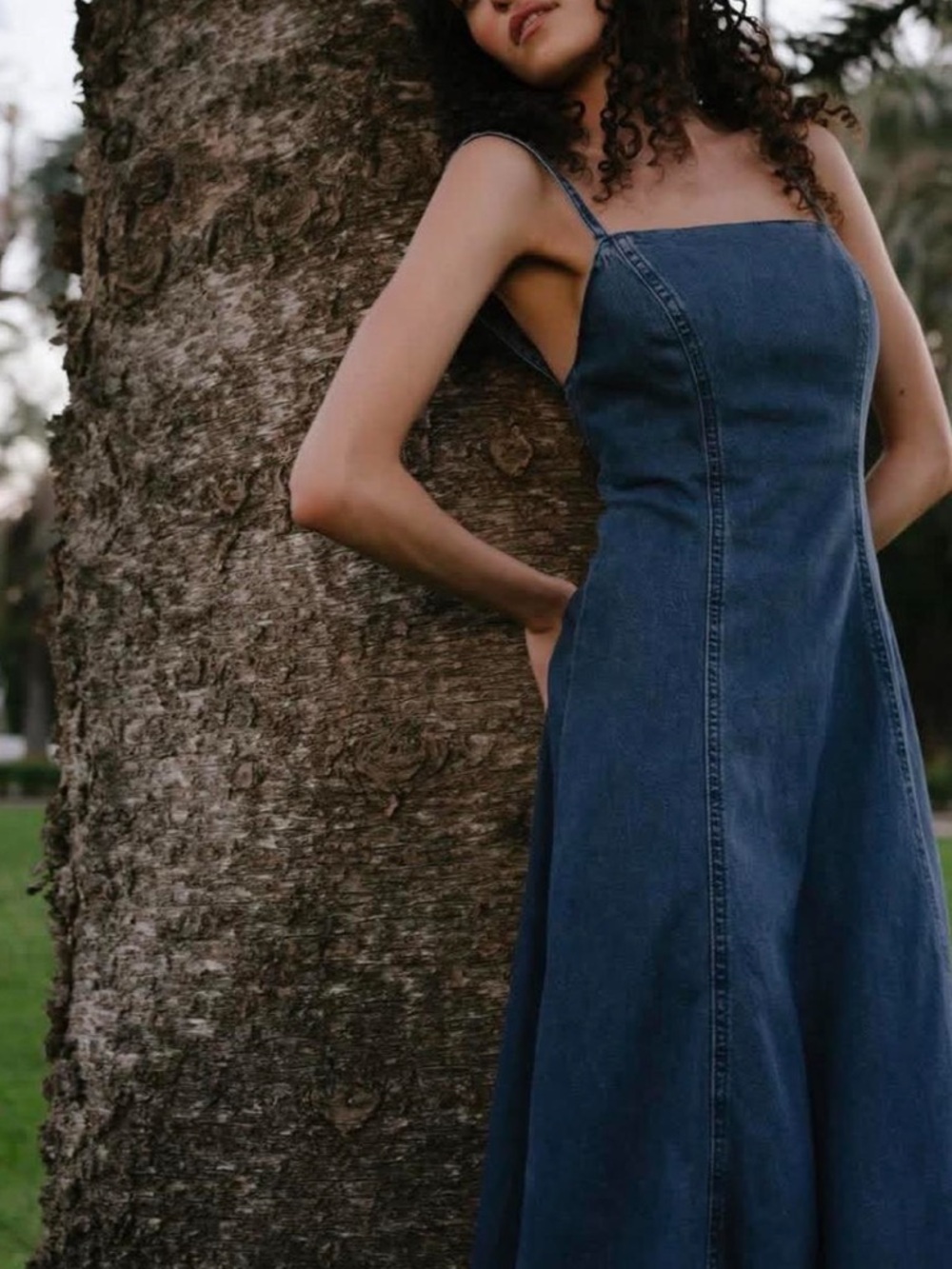 Zara Blue Denim Square-Neck Maxi Dress